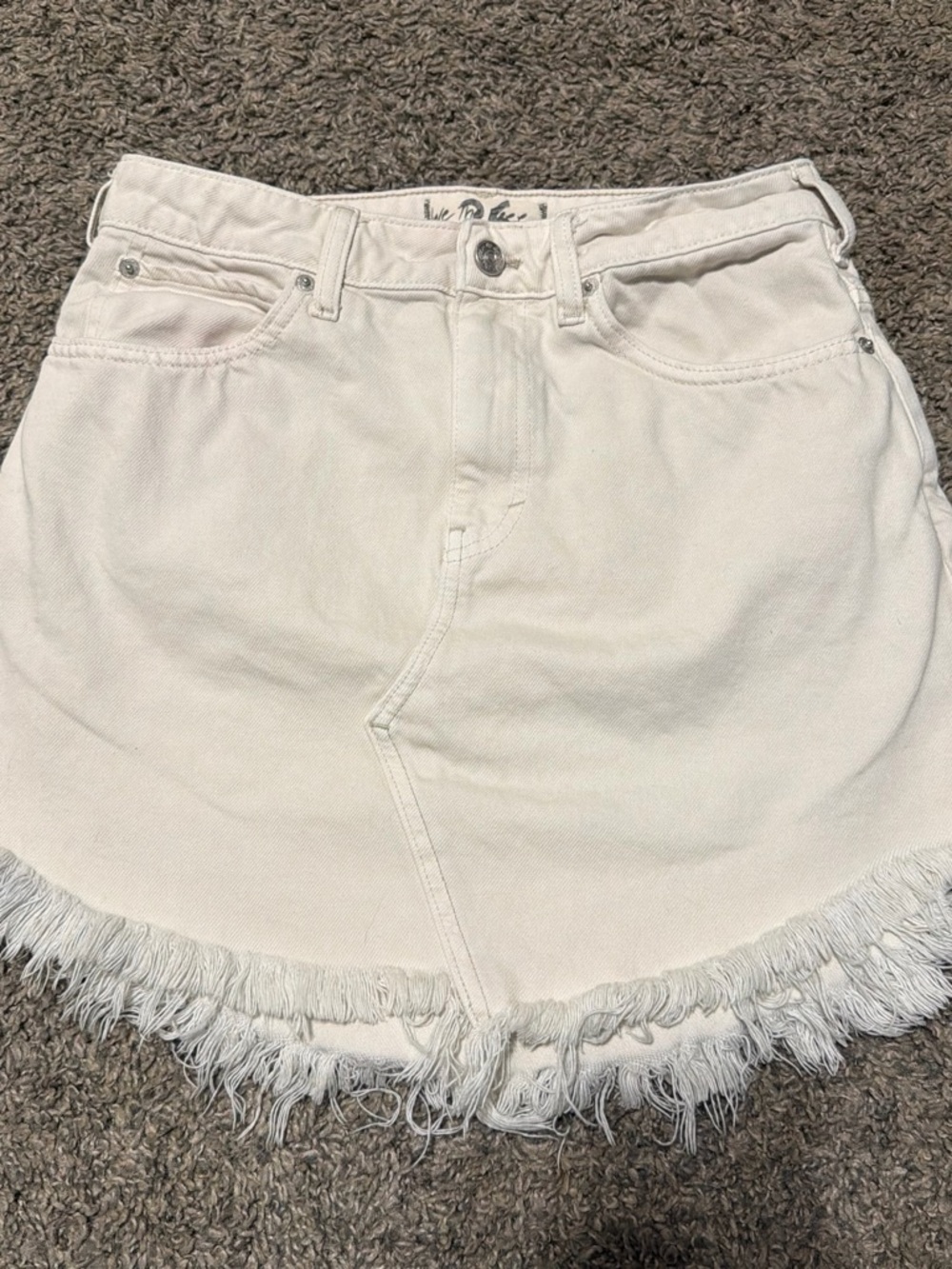 We The Free White Denim Mini Skirt with Frayed Hem